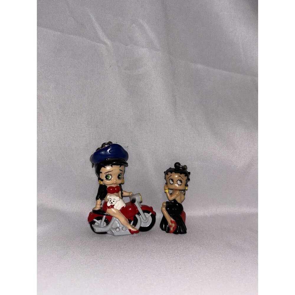 Betty Boop Keychain Lot of 2 Motorcycle with Puppy and Classic Black Dress